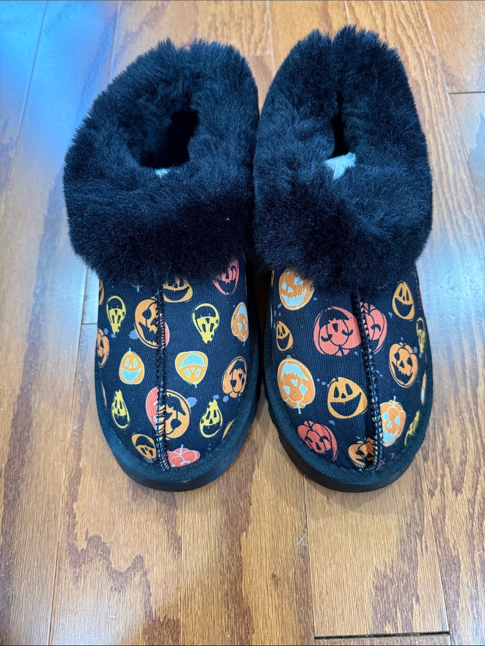 Halloween Pumpkin Print Faux Fur Trim Slipper Boots Size 7.5